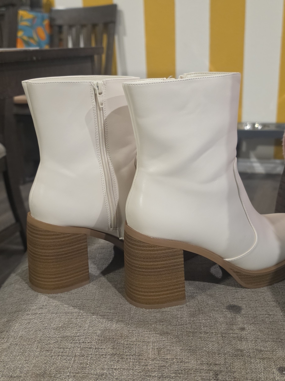 Universal Thread White Faux Leather Block Heel Ankle Boots